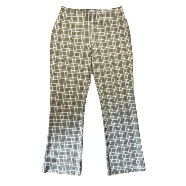 Altar'd State Green White Plaid Cropped Flare Pants Small Retro Boho - Image 3