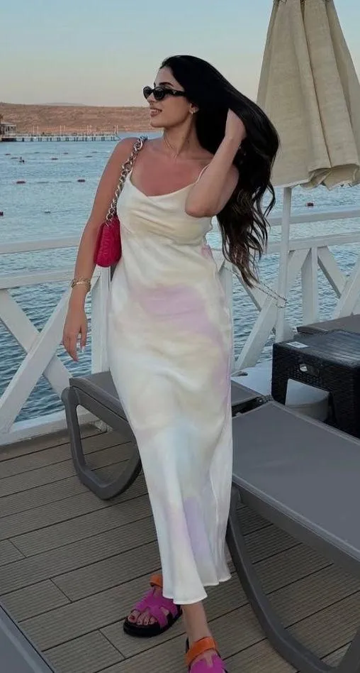 Zara maxi long satin foil effect cowl neck body on casual summer vacation dress - Image 14