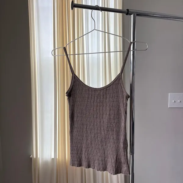 Brandy Melville Tank Top OS Brown Ribbed Cami Raw Hem Y2K Downtown Girl 90s Boho - Image 3
