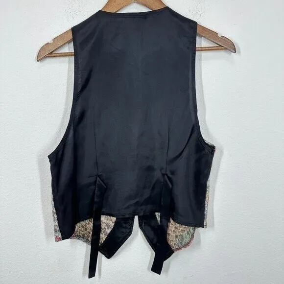 Vintage 90s Tapestry‎ Feather Vest Multicolor Tie Back Grunge Hipster - Image 3