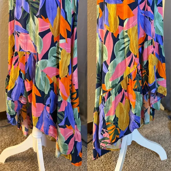 Abel The Label Tropical Floral High Low Maxi Dress Smocked Waist Womens Small‎ - Image 6