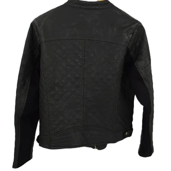 Coffee shop Womens Black Quilted Moto Jacket Studded Shoulder Zip‎ Up - Image 2