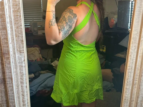 Outdoor Voices‎ Grasshopper Green Cross Back Mini Dress - Image 2