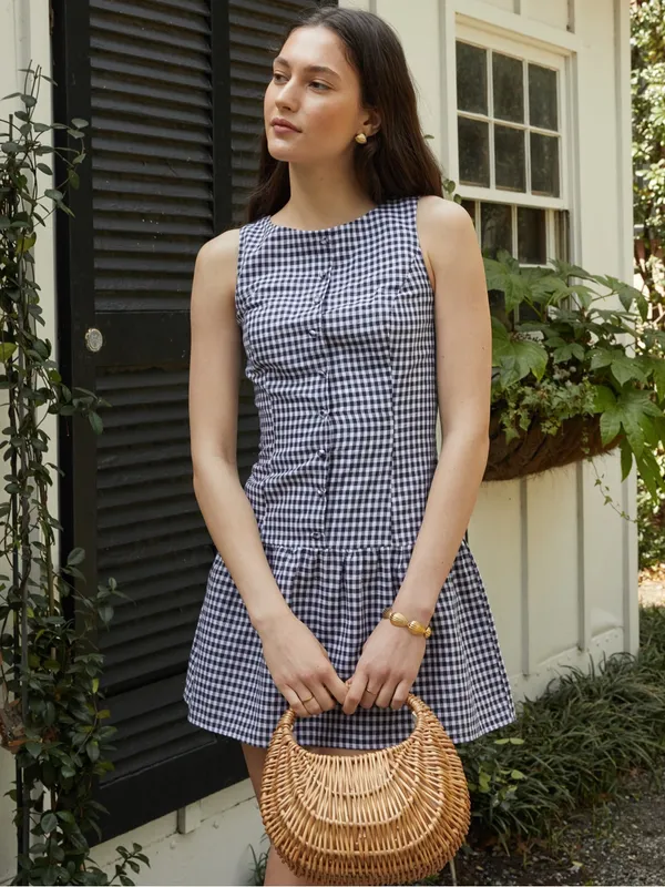 NWT Few Moda Ruth Dress size 2 Navy gingham mini drop waist kourt anine bing - Image 4