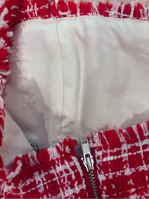 Self Portrait Red & White Boucle Square-Neck Crop Top size 6 - Image 9