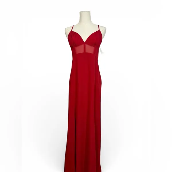 NWT ASOS DESIGN ruched‎ bust chiffon panelled corset maxi dress in red sz 8 - Image 4