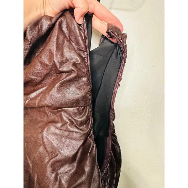 ALC Frank Brown Faux Leather Sleeveless Strapless Ruched Side Cutout Andie Dress 8 - Image 15