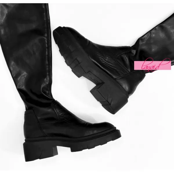 Ash Manny Over-The-Knee Biker Boots Black Thigh-High Leather Chunky Combat Edgy - Image 13