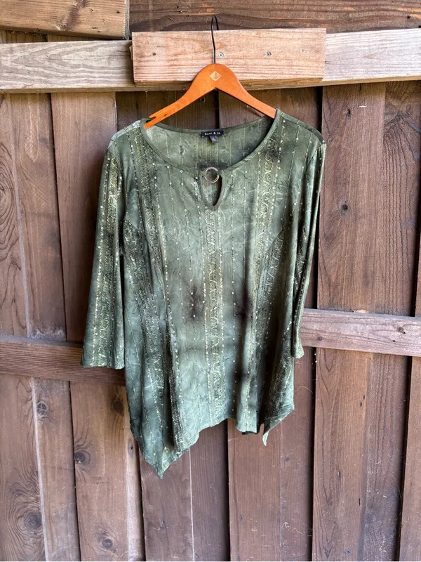 Vintage Whimsigoth Green Sequin 3/4 Sleeve Top - Image 2