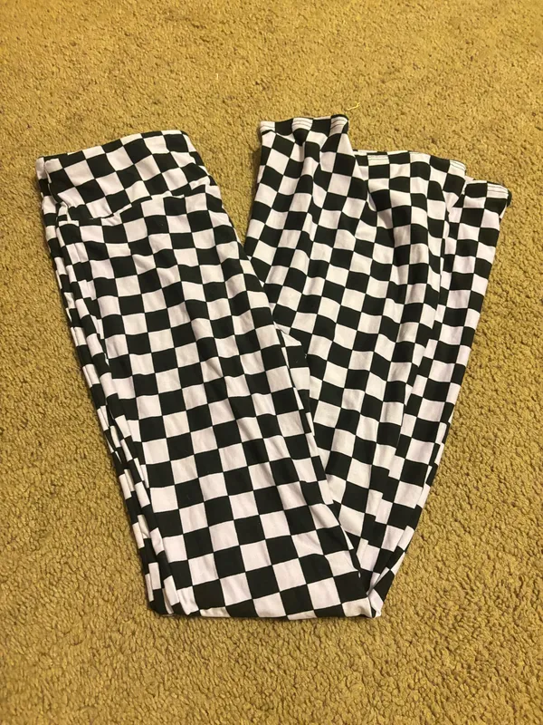 Black Leggings Spanx Faux, checkered flare leggings - Image 2