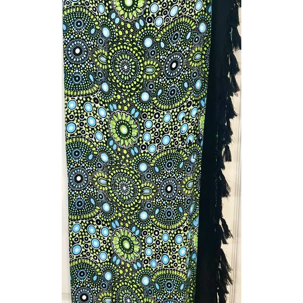 Wayan Natural Wear Sarong Cover Up Lime Green Blue Mandala Fringe Scarf Festival - Image 7