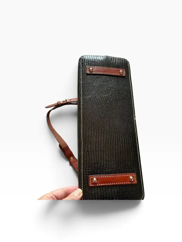 Dooney & Bourke black lizard embossed with rich brown leather hobo bag purse - Image 4