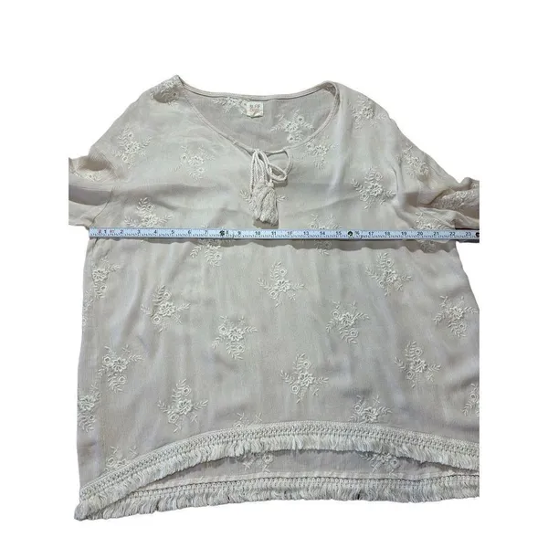 Surf Gypsy‎ Floral Embroidery Blush Fringe Crop Blouse Sz Small - Image 7