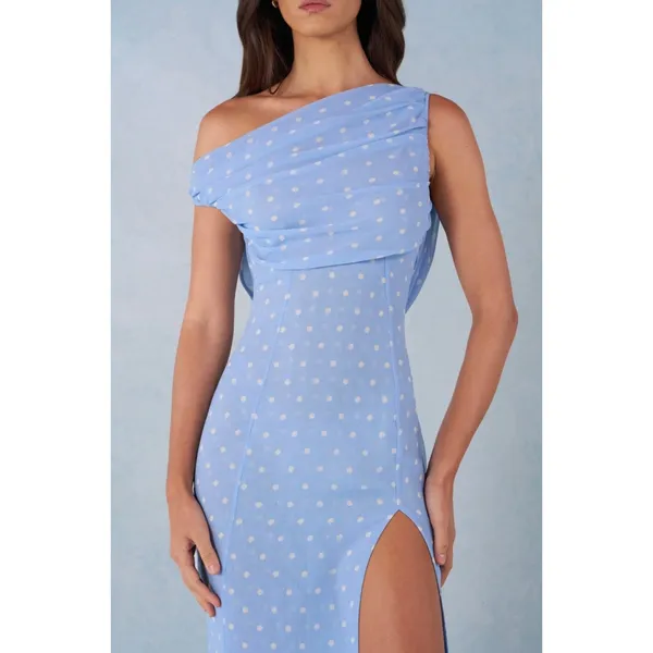 Oh Polly Nivara One-Shoulder Maxi Dress in Blue Polka Dot Size 2 - Image 4