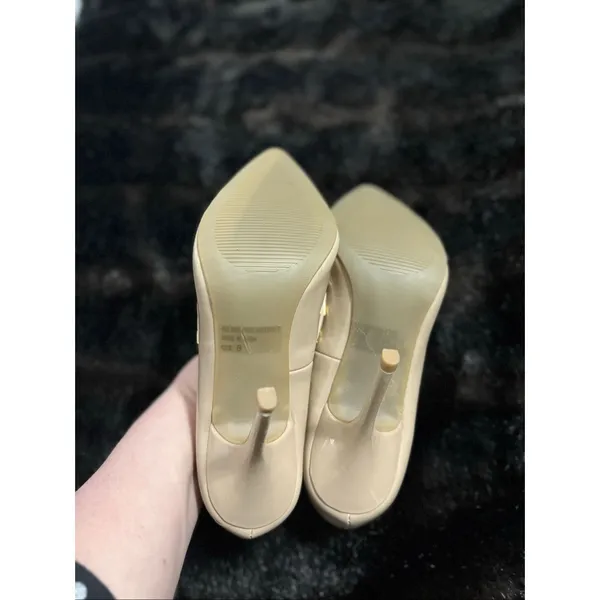 WILD DIVA Lounge US Size 8 Beige Nude Hold Studded Patent Heels Pumps - Image 4