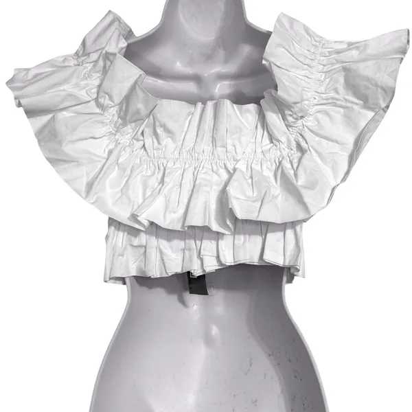 DO + BE White Ruffle Off/On the Shoulder Smocked Crop Top NWT Size Small‎ - Image 6