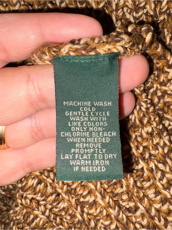 Lauren Ralph Lauren Sweater Medium Brown Cotton Knit Sweater Pullover Preppy - Image 4