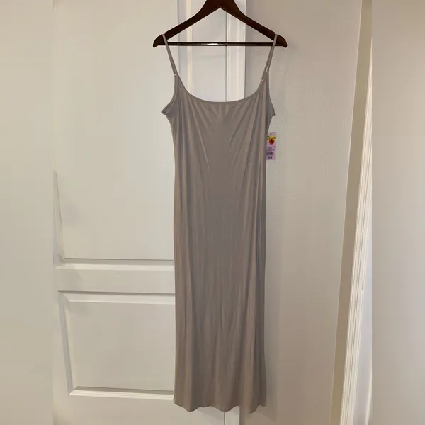 NWT Wild Fable Spaghetti Straps Ribbed Maxi Slip Dress Stretchy Gray Women's L - Image 3