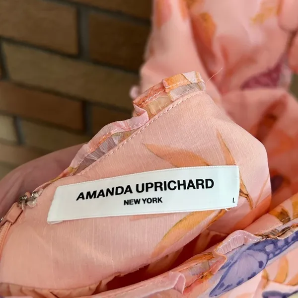 Amanda Uprichard Estella Maxi Dress Pink Tie Back Butterfly Ruffled Gown Size L - Image 5