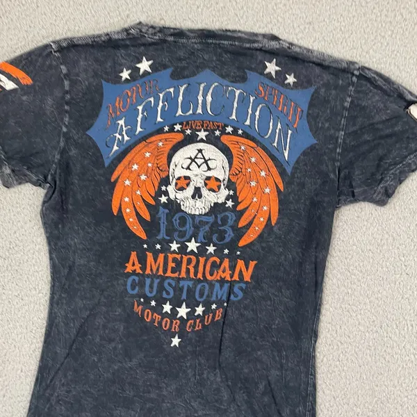 Affliction Motor Spirit American Custom Graphic Shirt Women XL Gray Y2K Skulls - Image 6