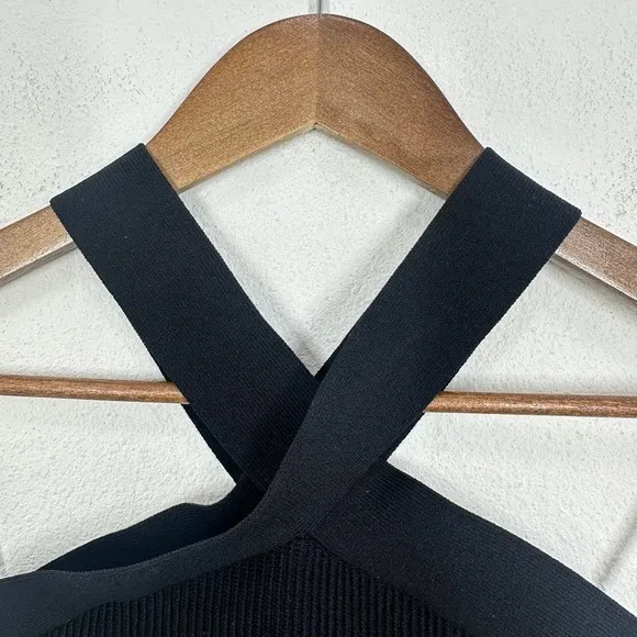 Babaton Black‎ Ribbed Sculpt Knit Crisscross Halter Crop Top Size S - Image 4