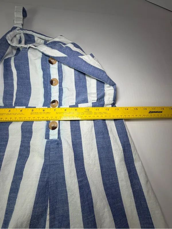 Japna Blue and White Vertical Stripe Wide-Leg Jumpsuit - Image 5