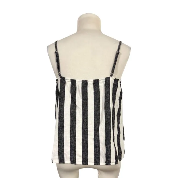 Vince Camuto Black White Striped Linen Blend Tie Front Cami Top Womens‎ Small - Image 4