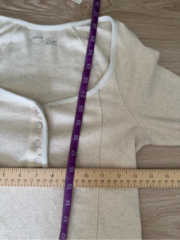 Aerie Medium NEW Henley Bodysuit Long Sleeve Neutral Heather Minimal - Image 5