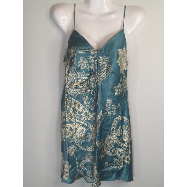Zara Blue & White Satin Effect Paisley Mini Slip Dress Womens XS Y2K Retro‎ - Image 2