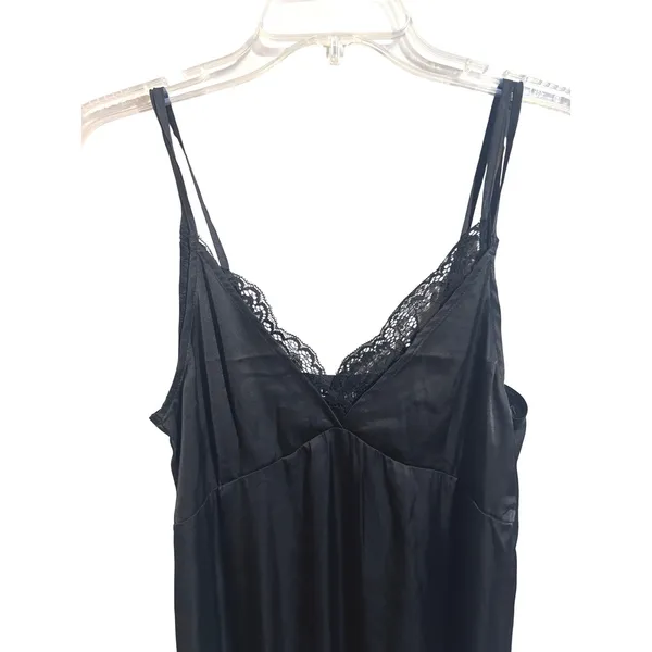Lea & Viola NWT Black Satin Lace Slip Midi Dress 90s Lingerie Style S - Image 8