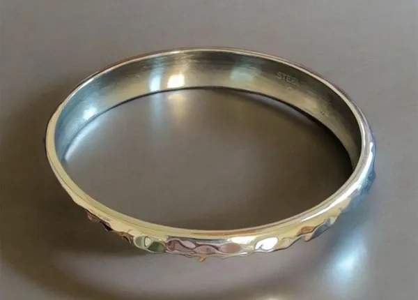 Stainless Steel Hammered Cuff Bracelet Bangle Silver - Image 3