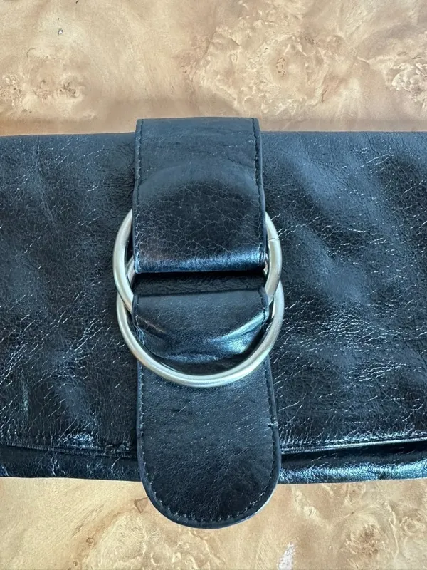 Vintage HOBO International Black Leather Foldover Clutch Wallet Organizer Purse - Image 3
