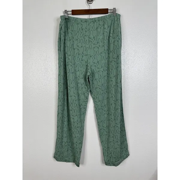 Hanna Andersson Pajamas L Green Bunny Rabbit Modal Button Down Pant Set Womens - Image 7