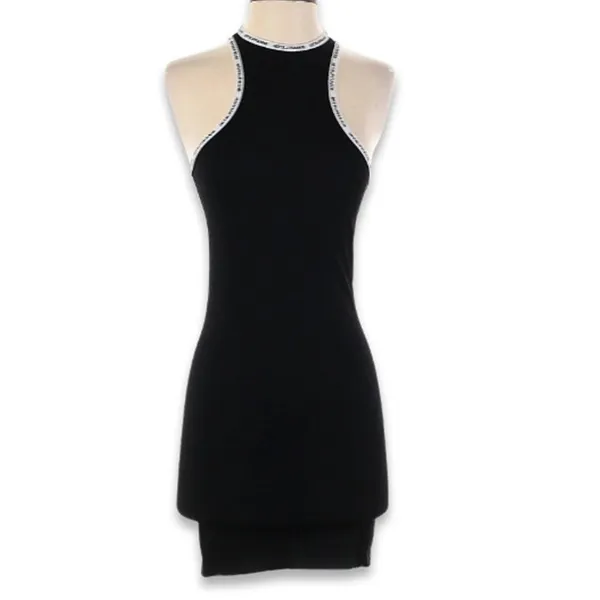 Iets Frans Black Bodycon Dress Logo Tape Racerback Mini Sporty Athletic S NWOT - Image 2