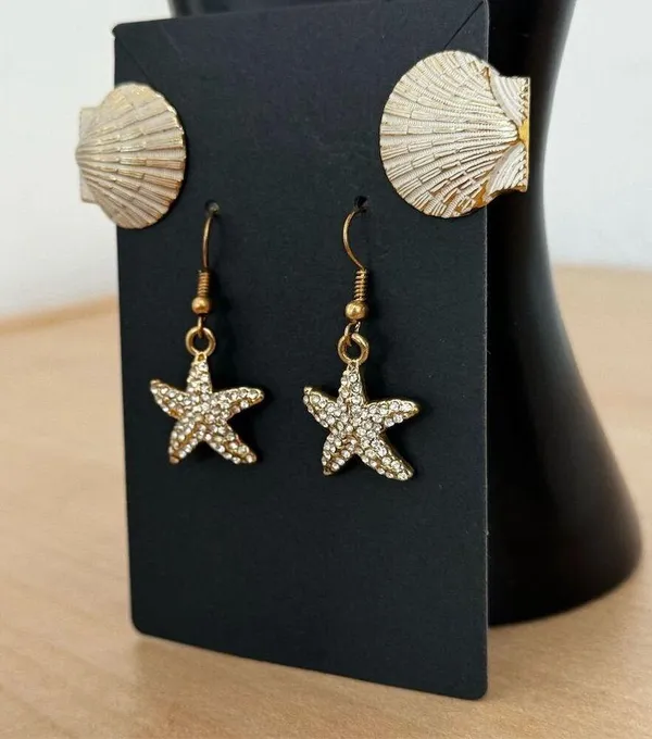 Women Gold Starfish Seashell Dangle Earrings Beach Ocean Coastal Wedding Jewelry - Image 4