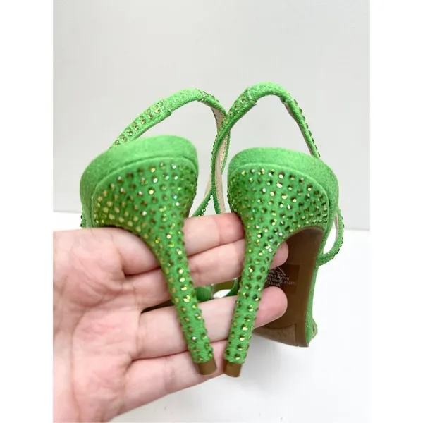 Marc Fisher Sandals Womens 7 Green Betila‎ Slingback Heels Rhinestone Accents - Image 7