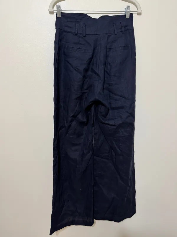 Stillwater Linen Knotch Waist Pants Size Small Navy Blue Coastal Beach Wide Leg - Image 7