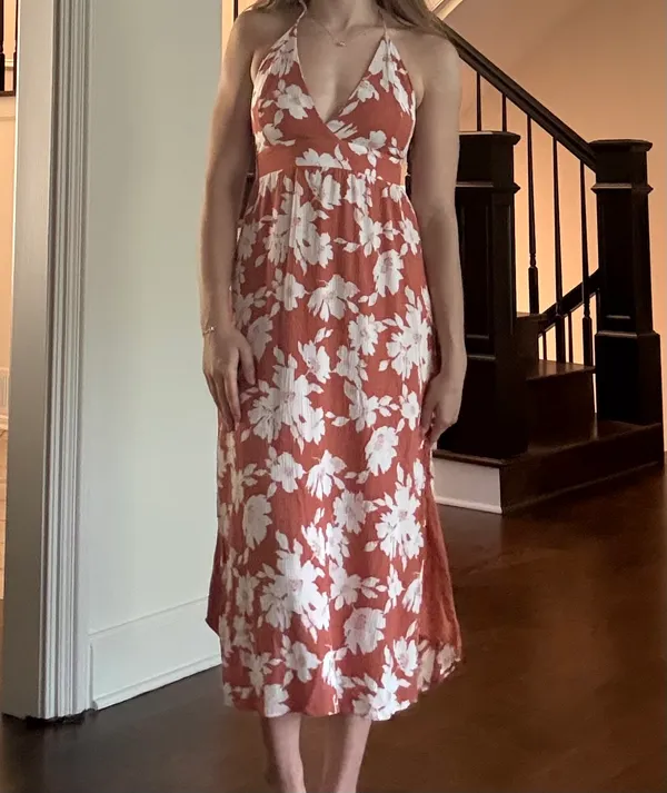 Lulus Follow the Summer Orange Floral Print Halter Midi Dress Large - Image 2