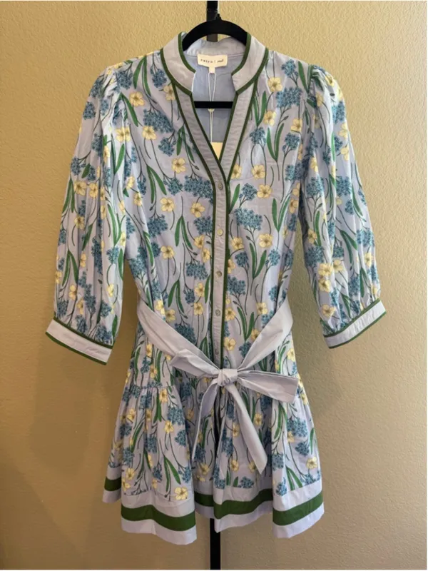 Entro Floral Print Mini Dress in Baby Blue Size S - Image 2