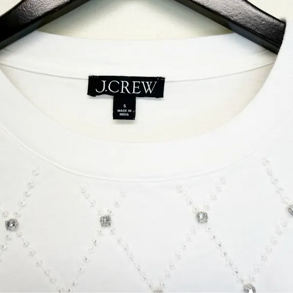 NWT J. CREW Relaxed Lattice Embellished Crop Tee White Small - Image 8