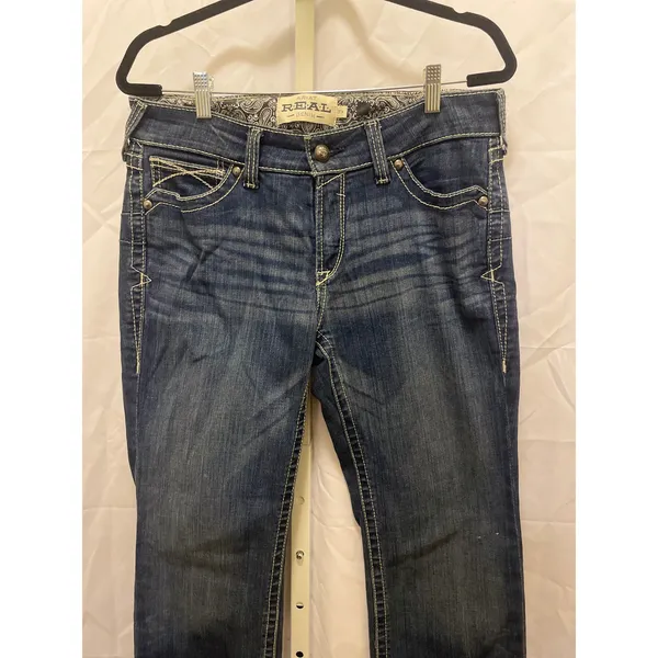 Ariat Real Straight Icon Jeans - Womens Size 31R - Blue - Image 4