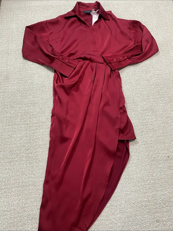 Vici Burgundy Satin Twist-Waist Midi Dress Size Xs - Image 12