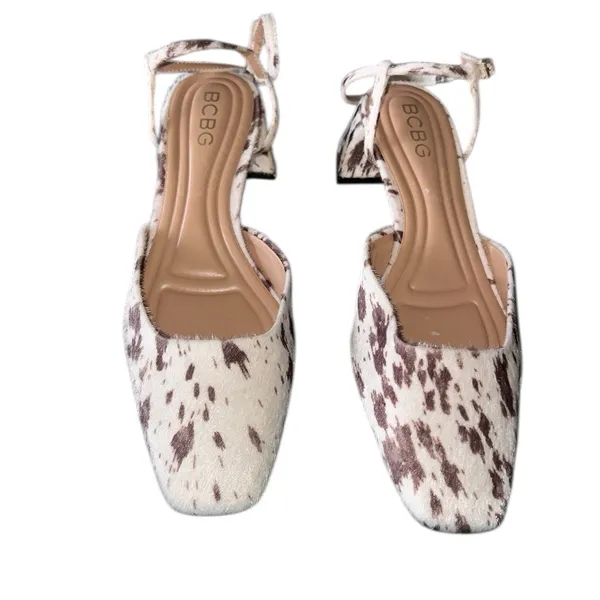 NEW BCBG Dalmatian Print Ankle Strap Heels Cow Print Square Toe Calf Hair - Image 3