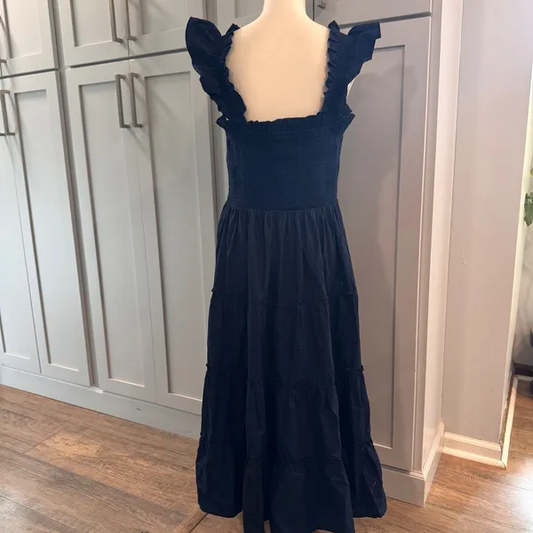 NWT Crown & Ivy Navy Smocked Tiered Midi Dress Ruffle Strap Cotton XL NEW - Image 3