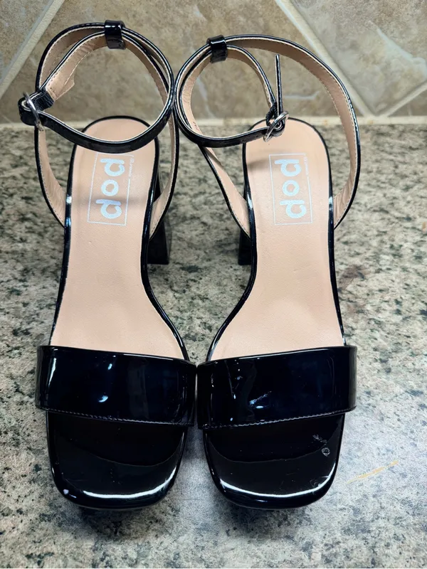 POP Casen Black Patent Platform Block Heel Sandals Women's Size 7 NWOB - Image 2