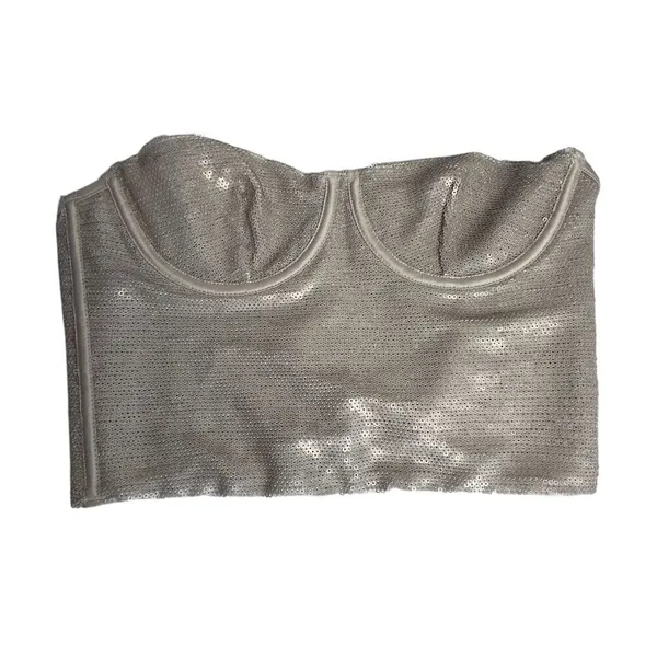 Zara Women's Gold Sequin Corset Crop Top Blouse‎ Size S Party Wear - Image 4