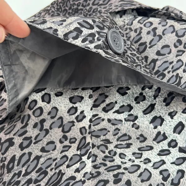 Anthropologie Joujou Gray Leopard Trench Short Double Breasted Jacket Large‎ EUC - Image 7
