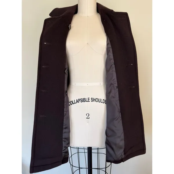 Vintage Calvin Klein 100% Merino Wool Chocolate Brown Double-Breasted Peacoat - Image 6