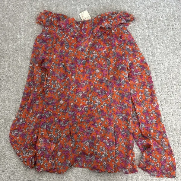 NEW NWT Free People nina printed top in tulip ditsy orange floral bell sleeve - Image 11