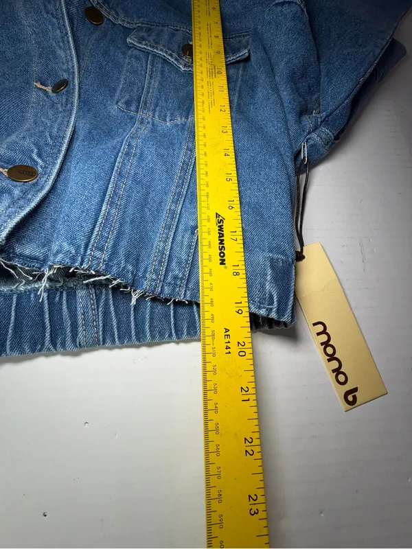 Mono B Blue Cropped Denim Jacket with Elastic Hem Size M - Image 6